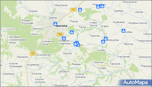 mapa Ujazd gmina Iwaniska, Ujazd gmina Iwaniska na mapie Targeo