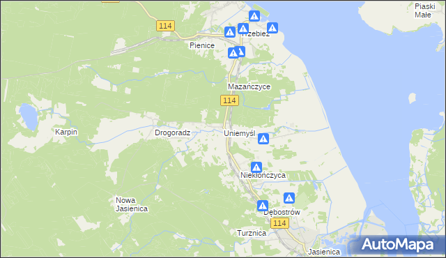 mapa Uniemyśl gmina Police, Uniemyśl gmina Police na mapie Targeo