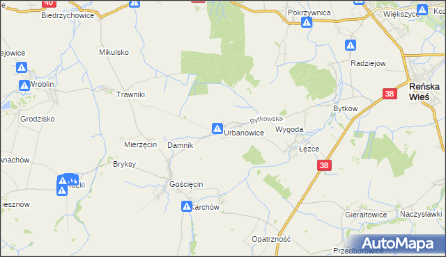 mapa Urbanowice, Urbanowice na mapie Targeo