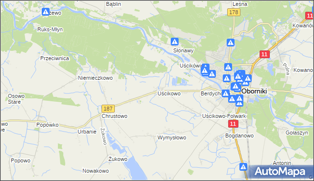 mapa Uścikowo gmina Oborniki, Uścikowo gmina Oborniki na mapie Targeo