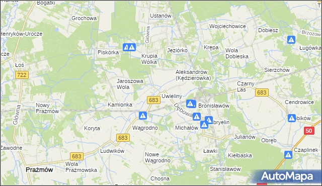 mapa Uwieliny, Uwieliny na mapie Targeo