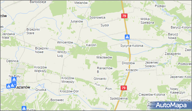 mapa Wacławów gmina Zwoleń, Wacławów gmina Zwoleń na mapie Targeo