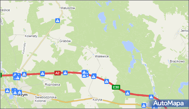 mapa Walewice gmina Torzym, Walewice gmina Torzym na mapie Targeo