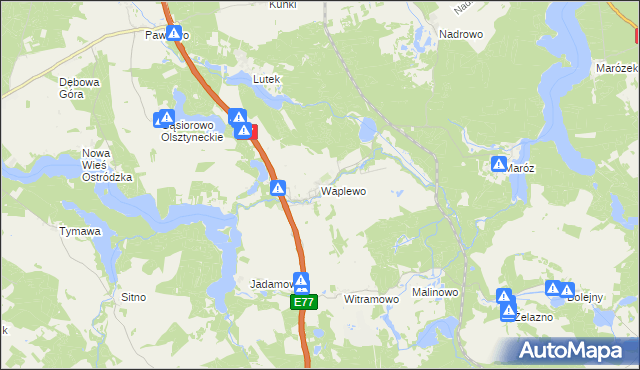 mapa Waplewo gmina Olsztynek, Waplewo gmina Olsztynek na mapie Targeo