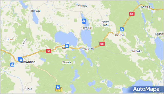 mapa Warchały, Warchały na mapie Targeo