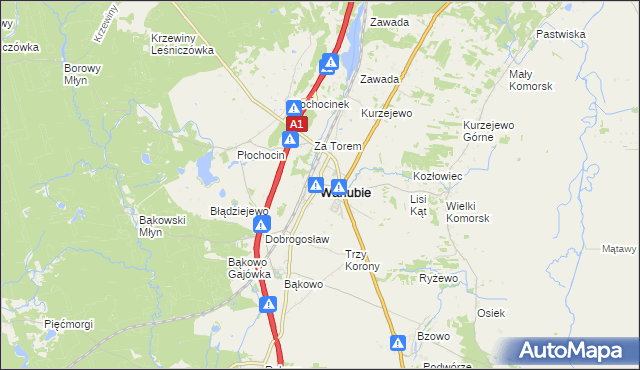 mapa Warlubie, Warlubie na mapie Targeo