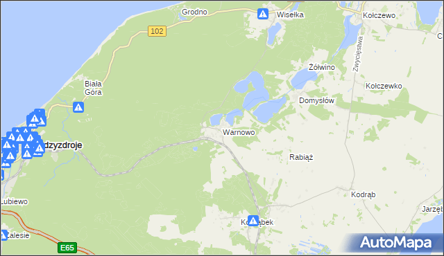 mapa Warnowo gmina Wolin, Warnowo gmina Wolin na mapie Targeo