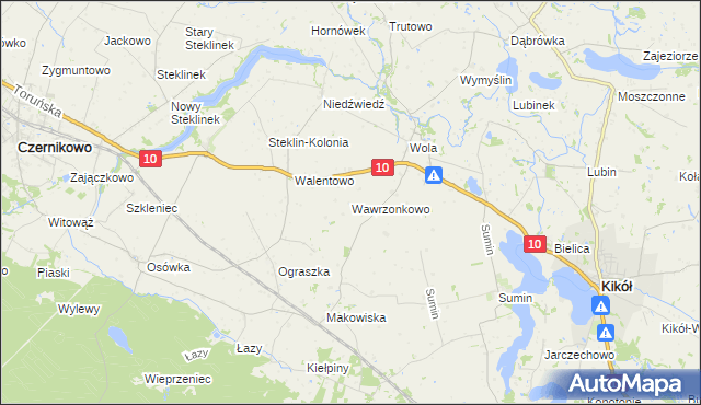 mapa Wawrzonkowo, Wawrzonkowo na mapie Targeo