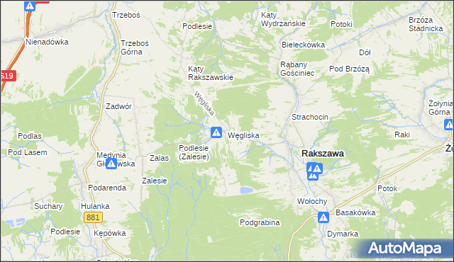 mapa Węgliska gmina Rakszawa, Węgliska gmina Rakszawa na mapie Targeo