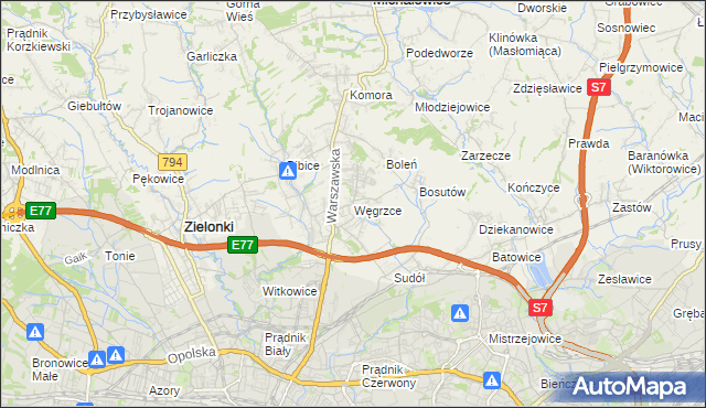 mapa Węgrzce gmina Zielonki, Węgrzce gmina Zielonki na mapie Targeo