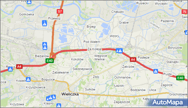 mapa Węgrzce Wielkie, Węgrzce Wielkie na mapie Targeo