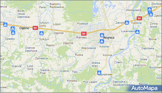 mapa Więckowice gmina Wojnicz, Więckowice gmina Wojnicz na mapie Targeo