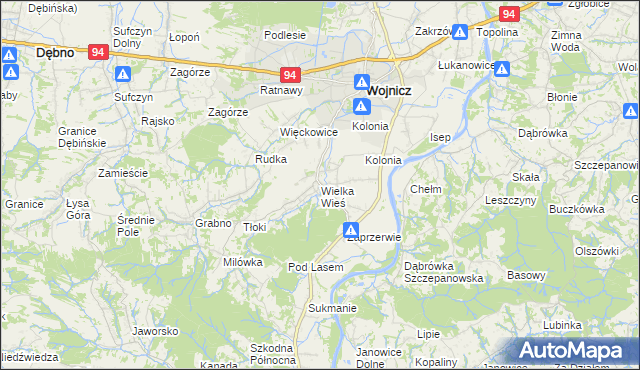 mapa Wielka Wieś gmina Wojnicz, Wielka Wieś gmina Wojnicz na mapie Targeo