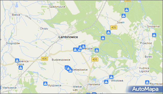 mapa Wierzbie gmina Łambinowice, Wierzbie gmina Łambinowice na mapie Targeo