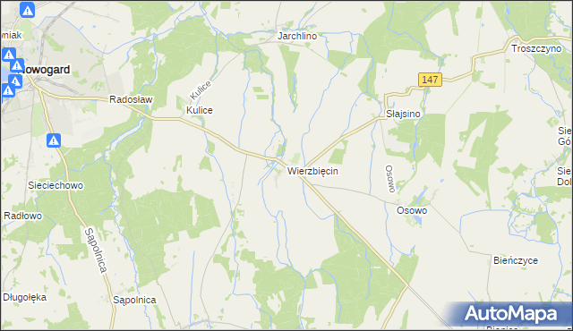 mapa Wierzbięcin gmina Nowogard, Wierzbięcin gmina Nowogard na mapie Targeo