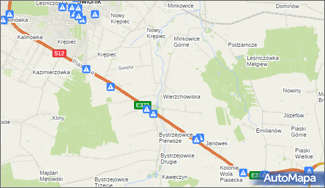 mapa Wierzchowiska gmina Piaski, Wierzchowiska gmina Piaski na mapie Targeo