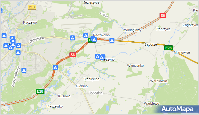 mapa Wieszyno, Wieszyno na mapie Targeo