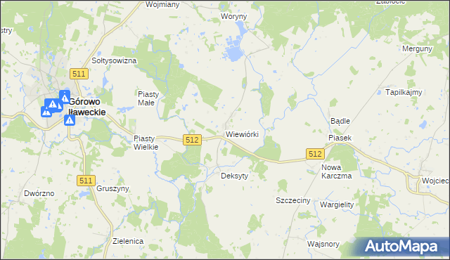 mapa Wiewiórki gmina Górowo Iławeckie, Wiewiórki gmina Górowo Iławeckie na mapie Targeo