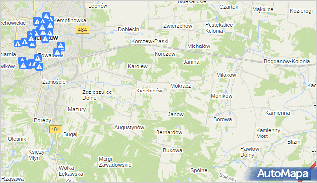 mapa Wiktorów gmina Bełchatów, Wiktorów gmina Bełchatów na mapie Targeo