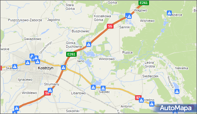 mapa Wiktorowo gmina Kostrzyn, Wiktorowo gmina Kostrzyn na mapie Targeo