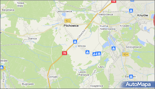 mapa Wilcza gmina Pilchowice, Wilcza gmina Pilchowice na mapie Targeo