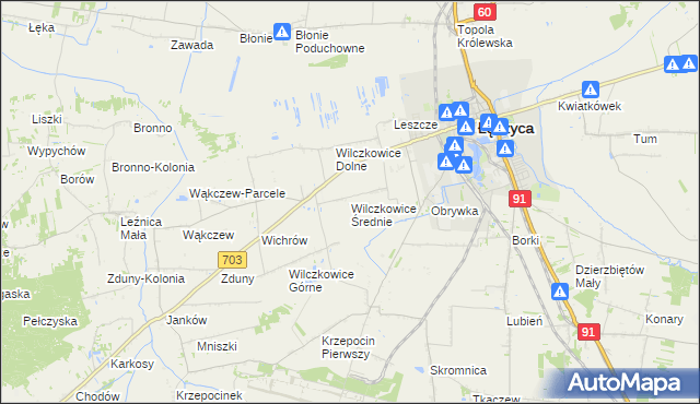 mapa Wilczkowice Średnie, Wilczkowice Średnie na mapie Targeo