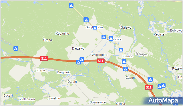 mapa Wilczogóra gmina Bobolice, Wilczogóra gmina Bobolice na mapie Targeo