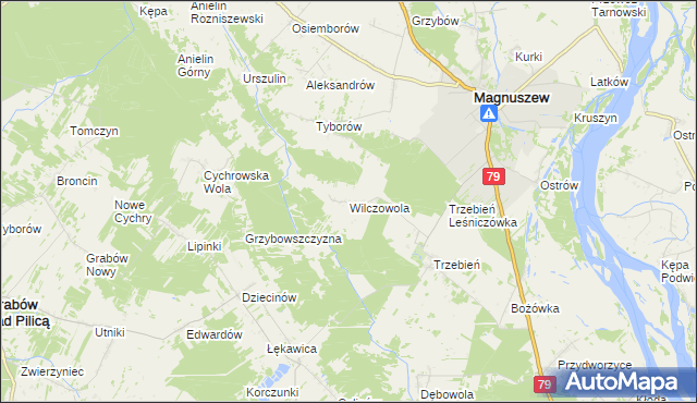 mapa Wilczowola gmina Magnuszew, Wilczowola gmina Magnuszew na mapie Targeo