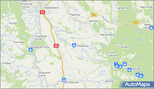 mapa Wilkanów, Wilkanów na mapie Targeo