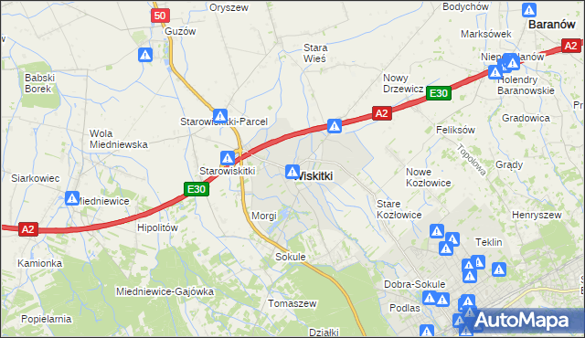 mapa Wiskitki, Wiskitki na mapie Targeo