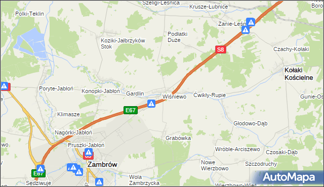 mapa Wiśniewo gmina Zambrów, Wiśniewo gmina Zambrów na mapie Targeo