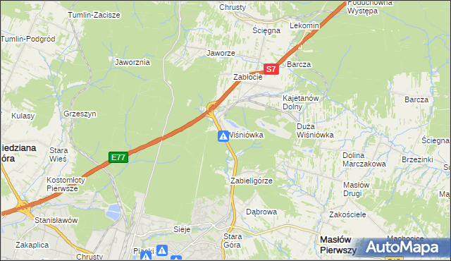 mapa Wiśniówka gmina Masłów, Wiśniówka gmina Masłów na mapie Targeo