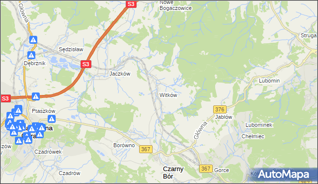 mapa Witków gmina Czarny Bór, Witków gmina Czarny Bór na mapie Targeo