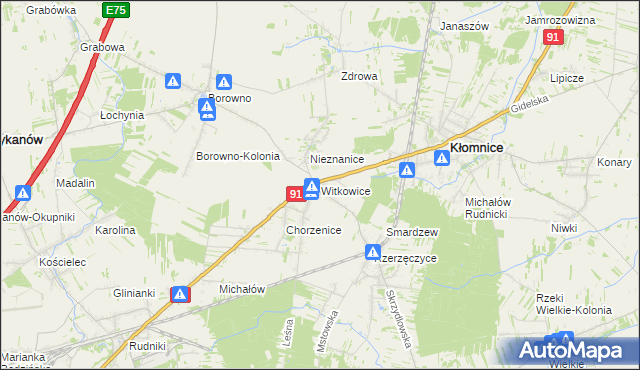 mapa Witkowice gmina Kłomnice, Witkowice gmina Kłomnice na mapie Targeo