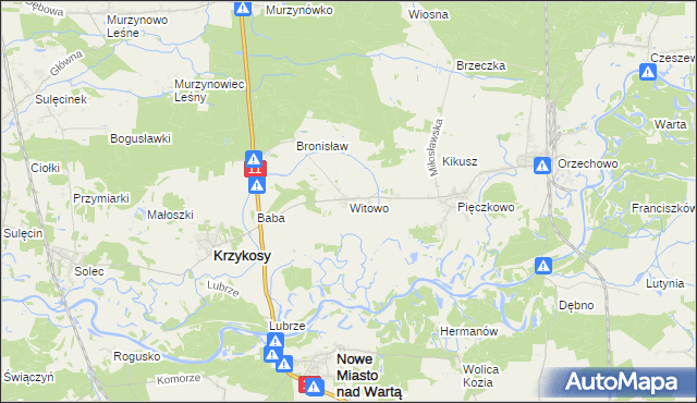 mapa Witowo gmina Krzykosy, Witowo gmina Krzykosy na mapie Targeo