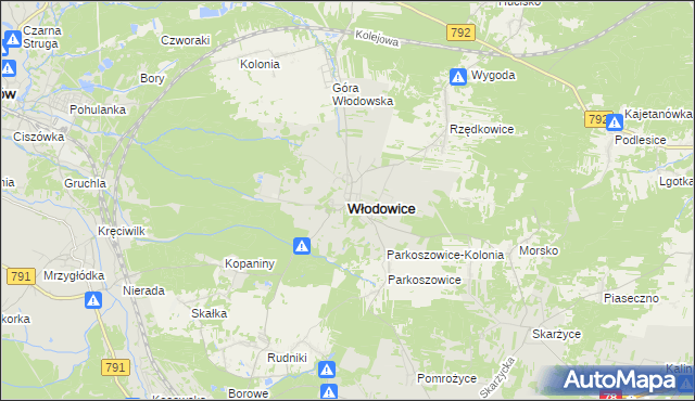 mapa Włodowice powiat zawierciański, Włodowice powiat zawierciański na mapie Targeo