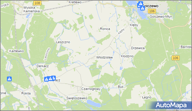 mapa Włodzisław gmina Przybiernów, Włodzisław gmina Przybiernów na mapie Targeo