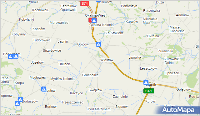 mapa Włostów gmina Lipnik, Włostów gmina Lipnik na mapie Targeo