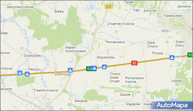 mapa Wojciechów gmina Siedliszcze, Wojciechów gmina Siedliszcze na mapie Targeo