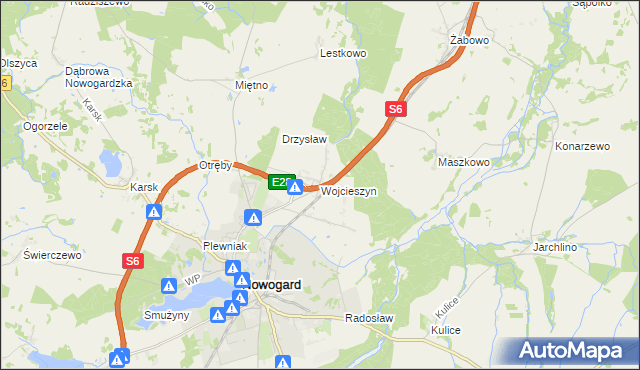 mapa Wojcieszyn gmina Nowogard, Wojcieszyn gmina Nowogard na mapie Targeo