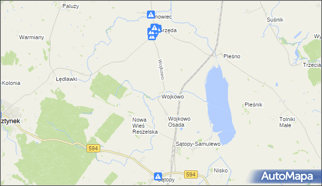 mapa Wojkowo gmina Bisztynek, Wojkowo gmina Bisztynek na mapie Targeo