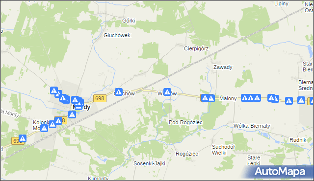 mapa Wojnów gmina Mordy, Wojnów gmina Mordy na mapie Targeo