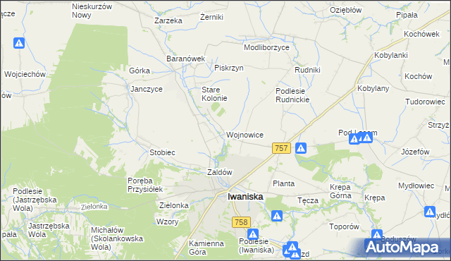 mapa Wojnowice gmina Iwaniska, Wojnowice gmina Iwaniska na mapie Targeo
