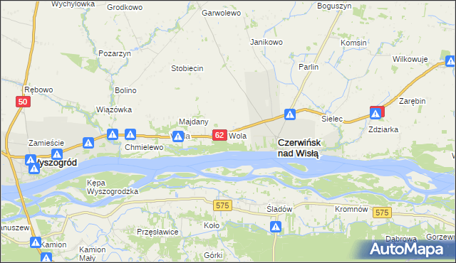 mapa Wola gmina Czerwińsk nad Wisłą, Wola gmina Czerwińsk nad Wisłą na mapie Targeo