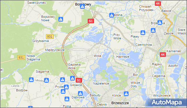 mapa Wola gmina Miedźna, Wola gmina Miedźna na mapie Targeo