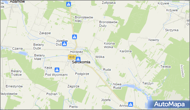 mapa Wólka gmina Serokomla, Wólka gmina Serokomla na mapie Targeo