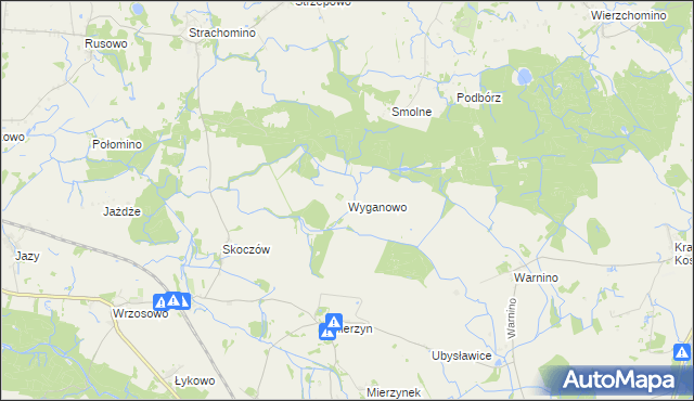 mapa Wyganowo gmina Karlino, Wyganowo gmina Karlino na mapie Targeo