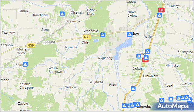 mapa Wyglądały gmina Jadów, Wyglądały gmina Jadów na mapie Targeo