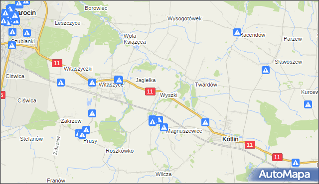 mapa Wyszki gmina Kotlin, Wyszki gmina Kotlin na mapie Targeo