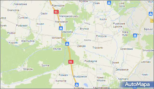 mapa Zabijak gmina Koziegłowy, Zabijak gmina Koziegłowy na mapie Targeo